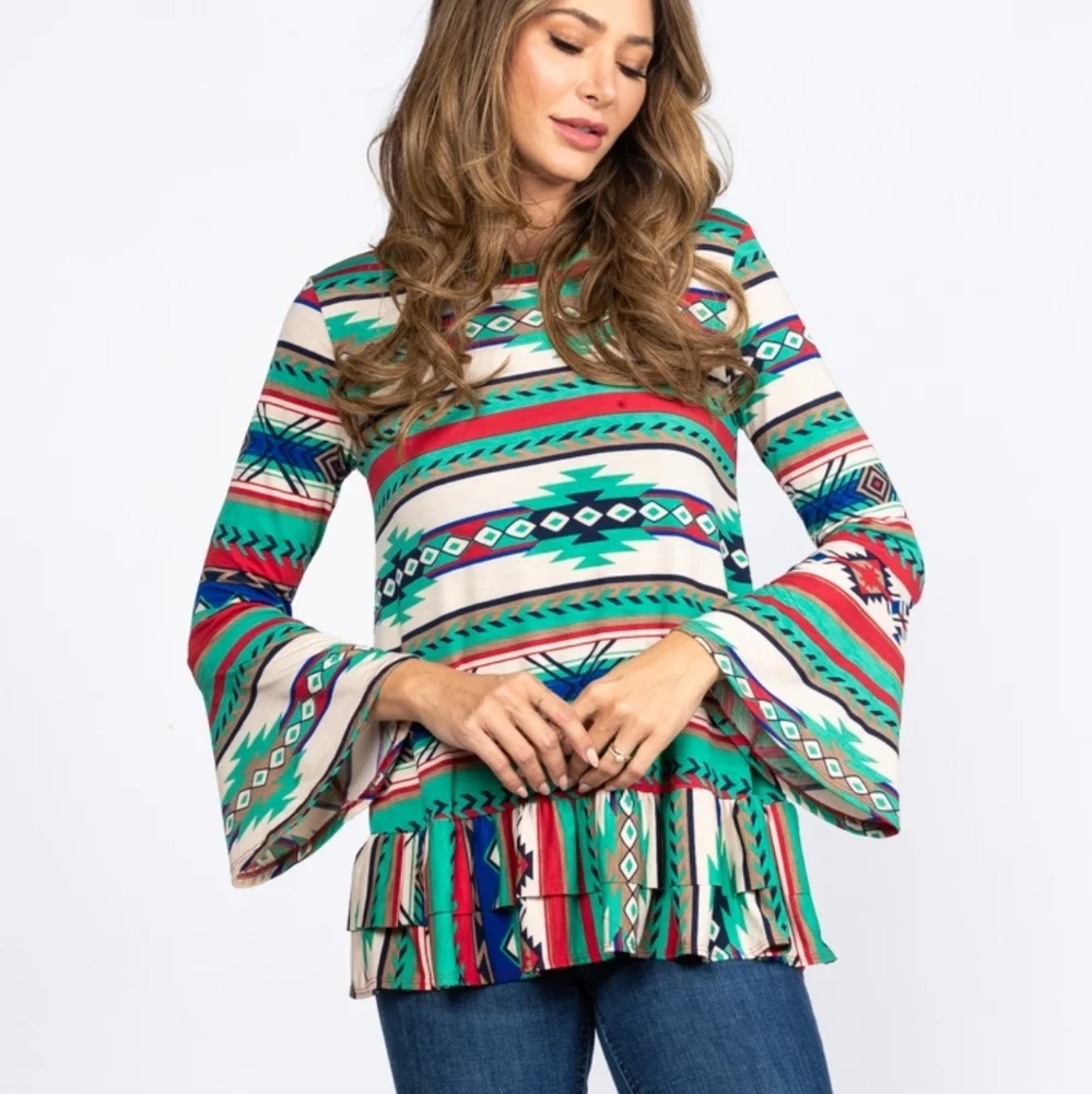 🇺🇲Host Pick🔥Native American Print Ruffle Top In Size S, M or L - Picture 13 of 15